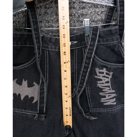 Batman and Robin Jeans Womens 4 Small Black Wide Leg Suspenders Graphic Print - Picture 12 of 16